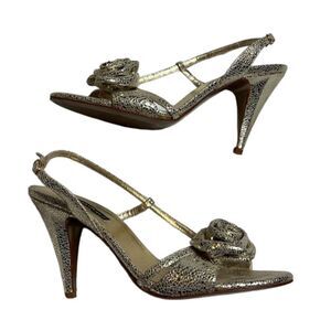 Claudia Ciuti Gold Metallic Leather Stilettos with Floral Detail Size 7M
